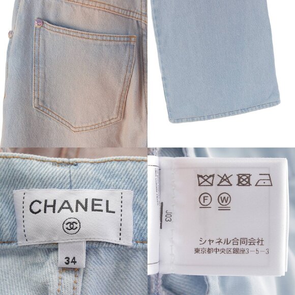 Authentic CHANEL CC 24C Rhinestone Jeans Denim Wide Pants Pink Gradient 34 - Picture 8 of 10